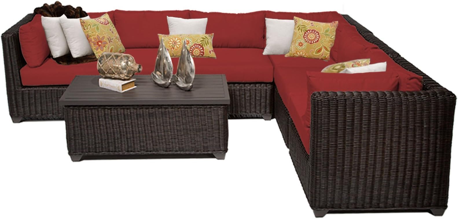bOutdoors Sofa - Table - Chair - Eleuthera Comfortable 7 Piece Outdoor Wicker Patio Furniture Set 07b - Terracotta