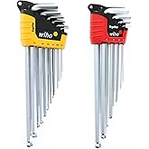 TOMMARS - Juego De Llaves Hexagonales Magnéticas Con Extremo De Bola S2 De Acero Con Mango En T, Llave Hexagonal Allen Juego De Llaves SAE (1/16"-3/8") Métrico (1.5mm-10mm) TORX (T10-T50