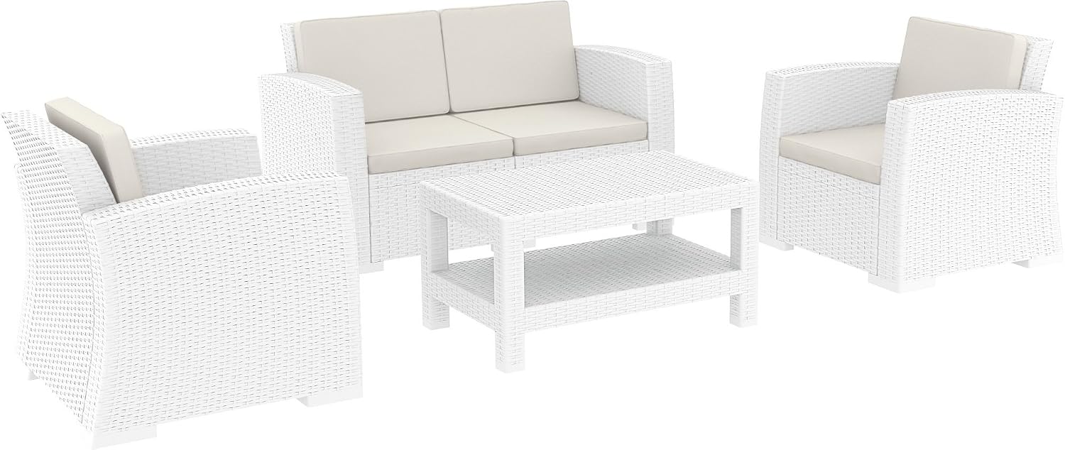 Amazon Com Compamia Monaco 4 Piece Outdoor Sofa Set In White With Cushion Commercial Grade Garden Outdoor