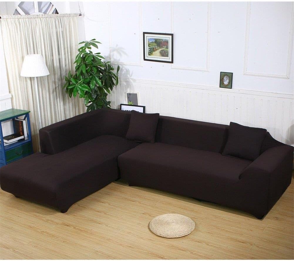 Getmorebeauty L Shape Sofa Covers Sectional Sofa Cover 2 pcs Stretch Sofa Slipcovers for L-shape Couch - Coffee