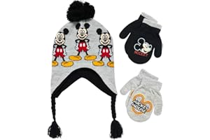 Disney Boys Mickey Mouse Winter Hat and 2 Pair Mitten or Gloves Set (Age 2-7)