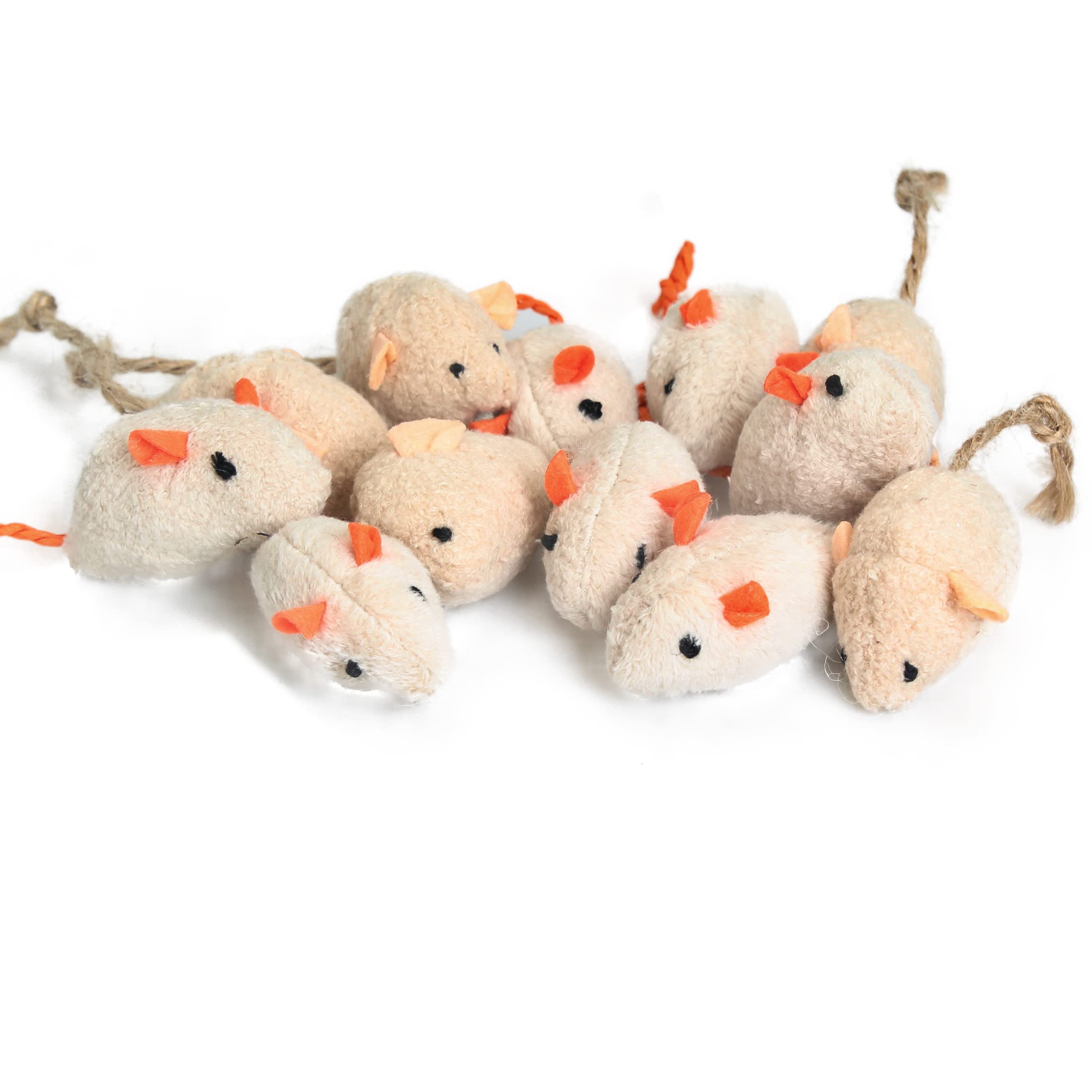 emours 12 Piece Pack Rattle Furry Mice Cat Toy Realistic Fur Mice Squeak Toys (Variegated)