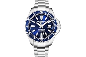 Stuhrling Original Men's Watches Pro Dive Watch Sports Watch with 42 MM Case Blue Dial Stainless Steel Silver Bracelet Diving Watch for Men