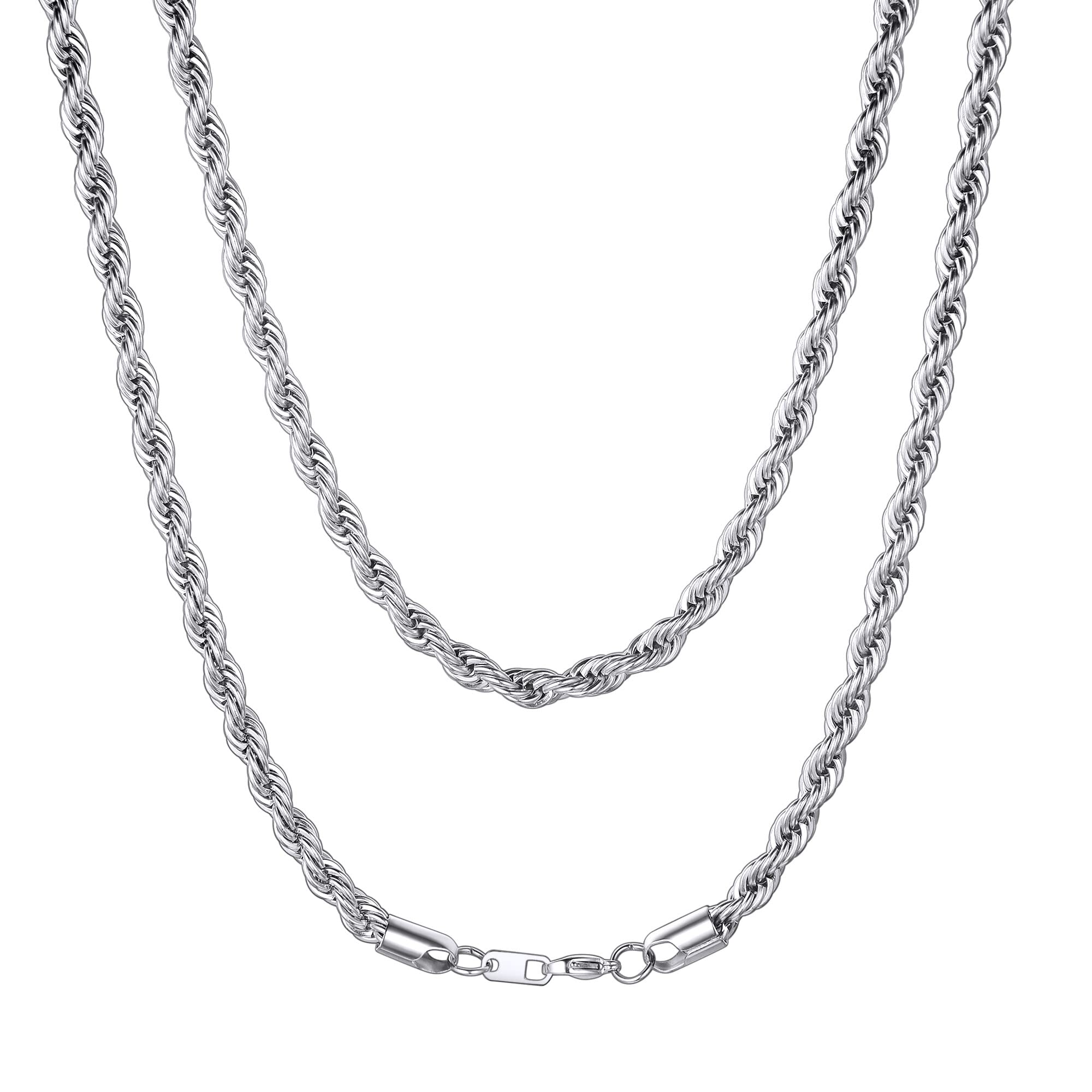 Mens Silver Rope Chain Thin Chain for Men Rope Necklace