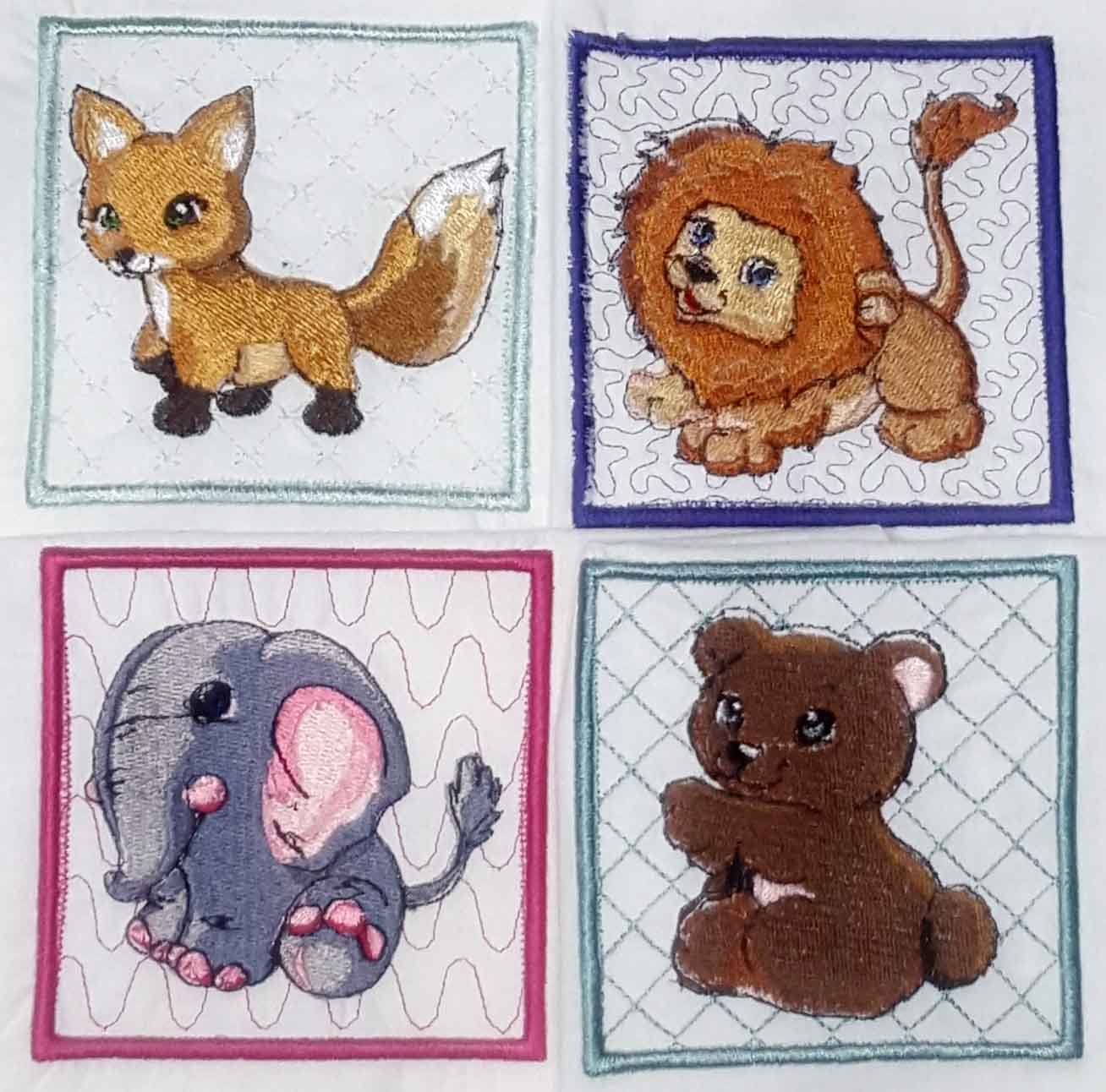 Amazon Com Machine Embroidered Quilt Blocks Set Of 4 Wild Animals Fox Bear Elephant Lion Handmade