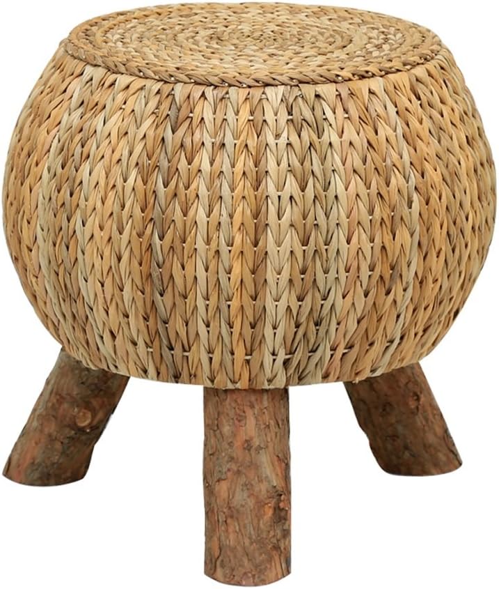 XUEYAN XX Low stool Rattan Solid wood Footstool Straw adult living room Retro Changing his shoes stool Small pier Sofa stool (Size : High legs)