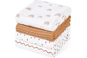 david's kids 4 Pack Baby Muslin Swaddle Blankets, 100% Cotton and Ultra Soft Breathable Receiving Blanket Wrap for Boys Girls, New Born Essentials, Large 47 x 47 inches, Rainbow/Wave