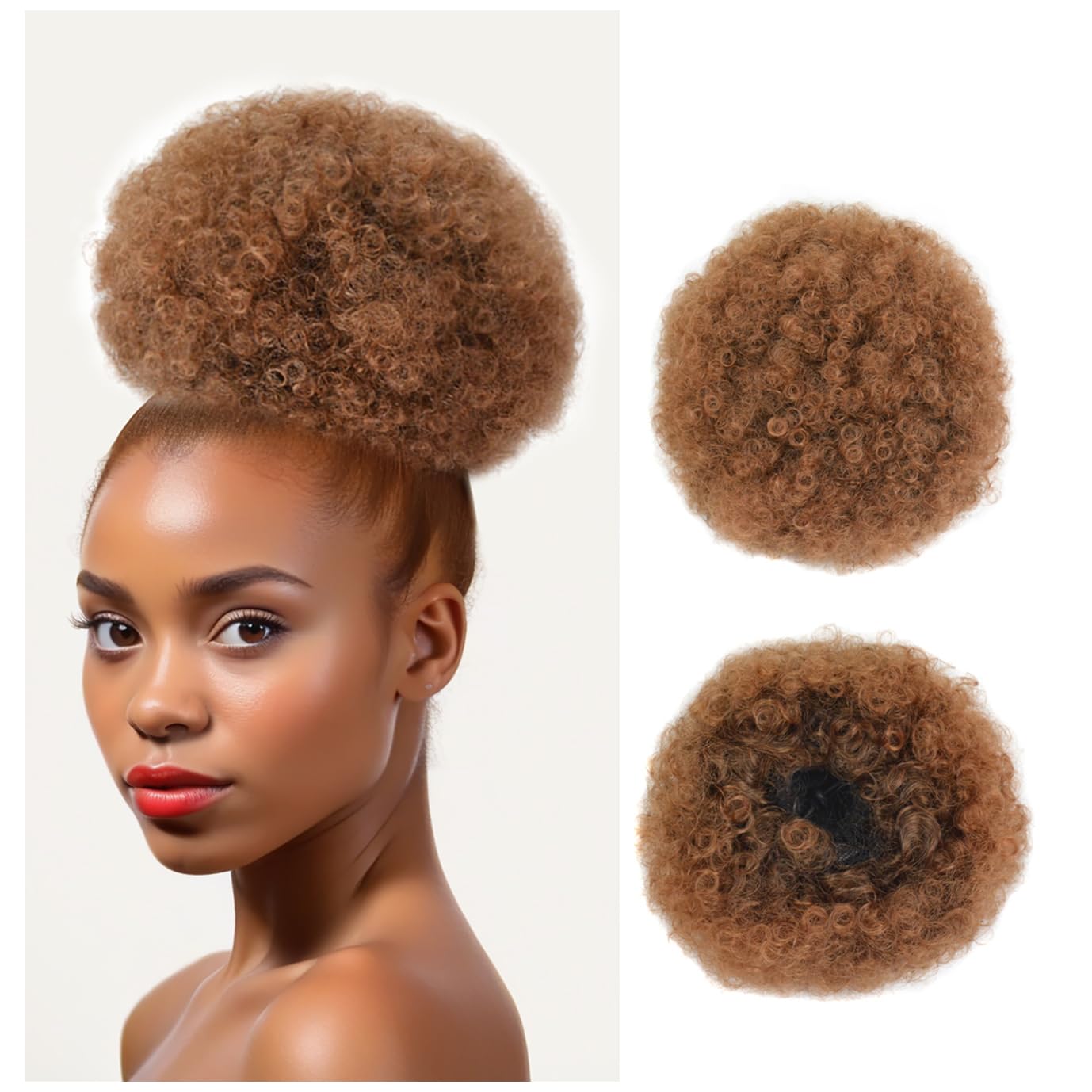 Afro Puff Drawstring Ponytail with Two Clips for Black Women Synthetic Curly Ponytail Bun Extension Hairpieces Updo Hair Extensions (X-Large,T1B/30#)
