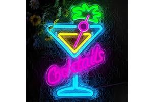 THIIXDAI Cocktails Neon Sign for Wall Decor, Dimmable USB Powered Cocktail Glass LED Light up Sign for Beer Bar, Party, Cockt