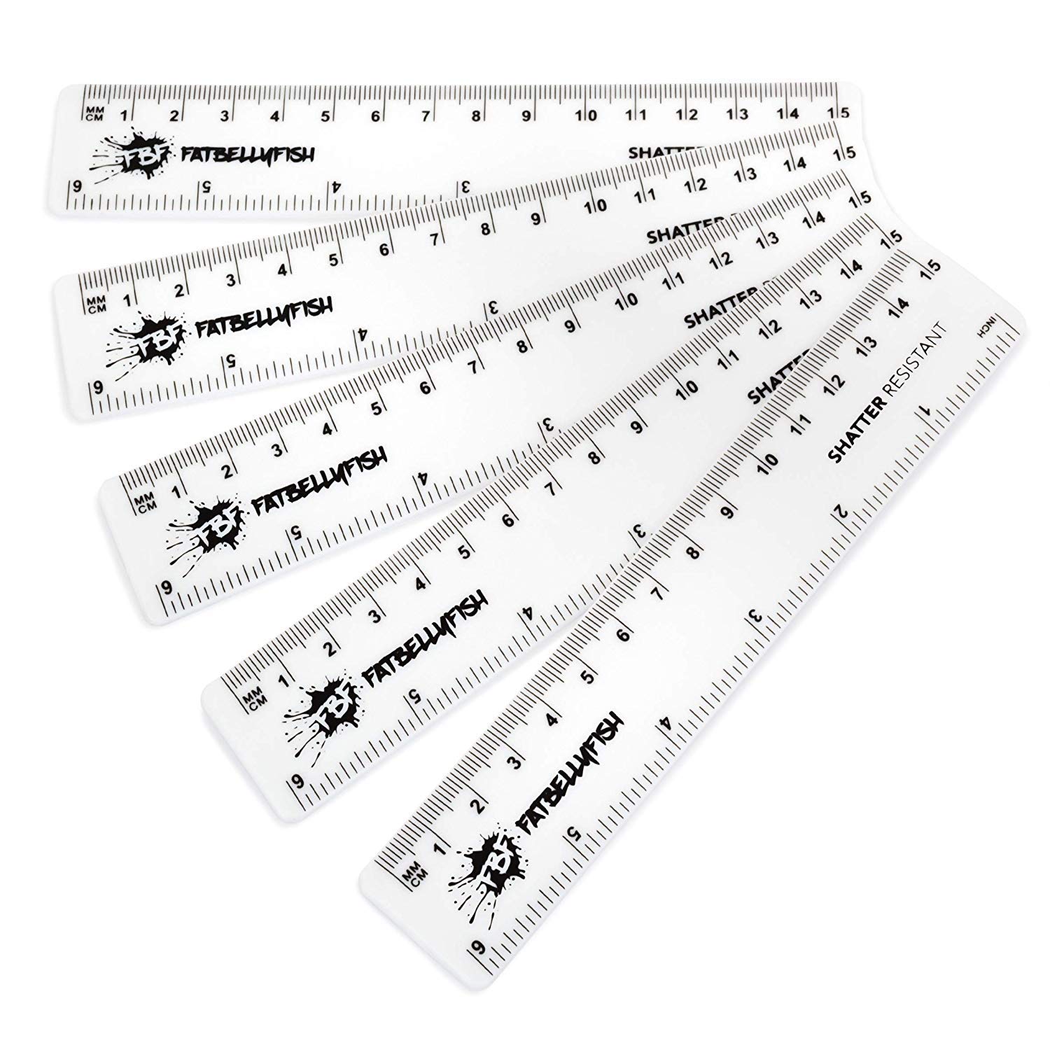 6 Inch / 15cm Rulers - Shatter Resistant - Pack of 5 - White - Fat Belly Fish