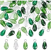 PH PandaHall 50pcs Faceted Teardrop Charms 5 Colors Transparent Glass Crystal Pendants 0.8" Green Series Glass Charms Dangle Pendants for Necklace Earring Bracelet Jewelry Craft Making