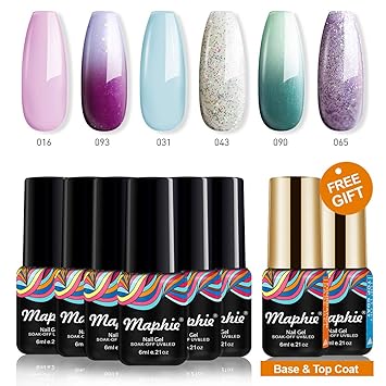 Nail Varnish Sets amazon com maphie gel nail polish sets 6 colours pastel glitter colour including 2 changing gel uv led soak off gel varnish manicure with free top base