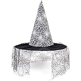 LKQBBSZ Halloween Vintage Witch Hat for Women Wizard Party Hats Lace Veils Hanging Witch Hats Decor for Adult Cosplay Costume Accessories Party Supplies