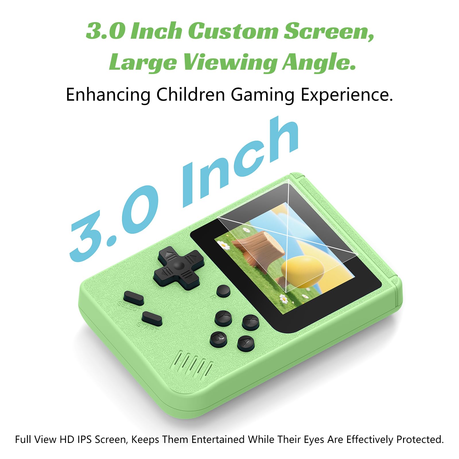 Retro Handheld Games Console, Built-in 400 Video Games,Portable Video Gaming Player with 3.0 Inch IPS Screen and Rechargeable Battery (Green)