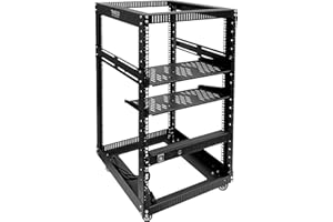 RIVECO 18U Server Rack with Wheels - 4 Post Open Frame for 19" Network Equipment & Stereo Gear- Including 2PCS 1U Rack Shelve