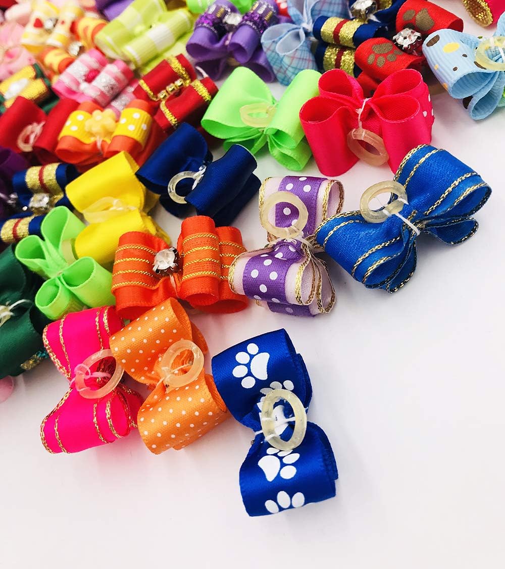 JpGdn 50pcs Dog Hair Bows with Elastic Rubber Bands Pet Hair Topknot for Small Medium Doggy Puppy Cat Kitten Rabbit Pet Girl Festival Attachment Grooming Accessories Color Random - Image 3