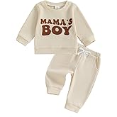 Gobuuly Toddler Baby Boy Fall Winter Clothes Mama's Boy Outfits Letter Waffle Knitted Sweatshirt Tops and Casual Pants Set