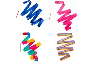 HiUnicorn 4PCS Dance Ribbons Party Favors for Kids Rhythmic Gymnastics Birthday Party Decoration, Kids Circus Carnival Ribbon Dancer Wands, Twirling Ribbon Streamers