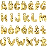 26pcs A-Z Letter Charms, Gold Glitter Bubble Alphabet Pendants Stylish Initial Charms with Round Rings for Bracelets Necklaces Earrings Women DIY Jewelry Craft Making Set