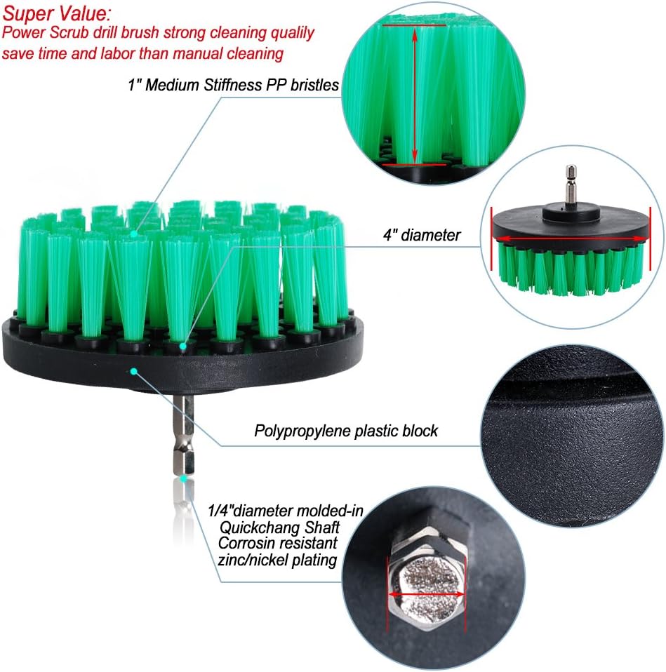 OxoxO Drill Brush, 4 inch Medium Stiffness Power Scrubbing Brush Drill Attachment for Cleaning Showers Tubs, Bathrooms, Tile - Image 3
