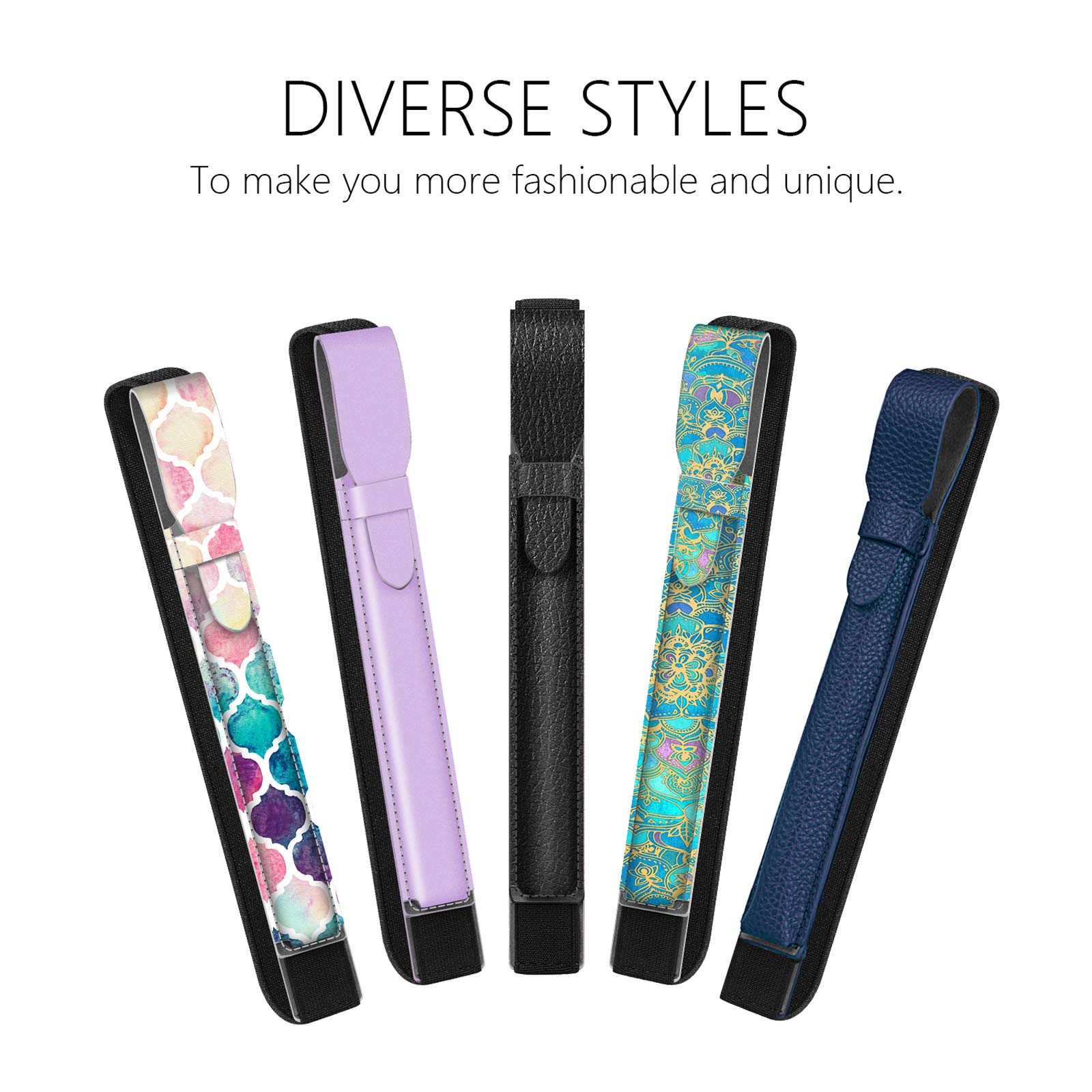 Fintie Pen Holder with USB Adapter Pocket for Apple Pencil Pro, Apple Pencil (USB-C / 1st / 2nd Generation), Elastic Vegan Leather Sleeve Pouch Compatible with iPad Case, Black