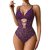 Avidlove Lingerie for Women Sexy Lace Bodysuit with Chain V Teddy Lingerie Rhinestone Cut Out One Piece Babydoll Nightgown
