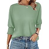 Womens Spring Tops 3/4 Sleeve Loose Fit Blouses Casual Shirts for Work Travel Beach S-XXL
