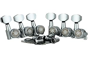 Eddaray 6 In-line Guitar Locking Tuners 6 Right Hand – 1:18 Gear Ratio Lock String Tuning Key Pegs Machine Heads Set with Hexagonal Shaped Knob Replacement, (E-107SP, Chrome)