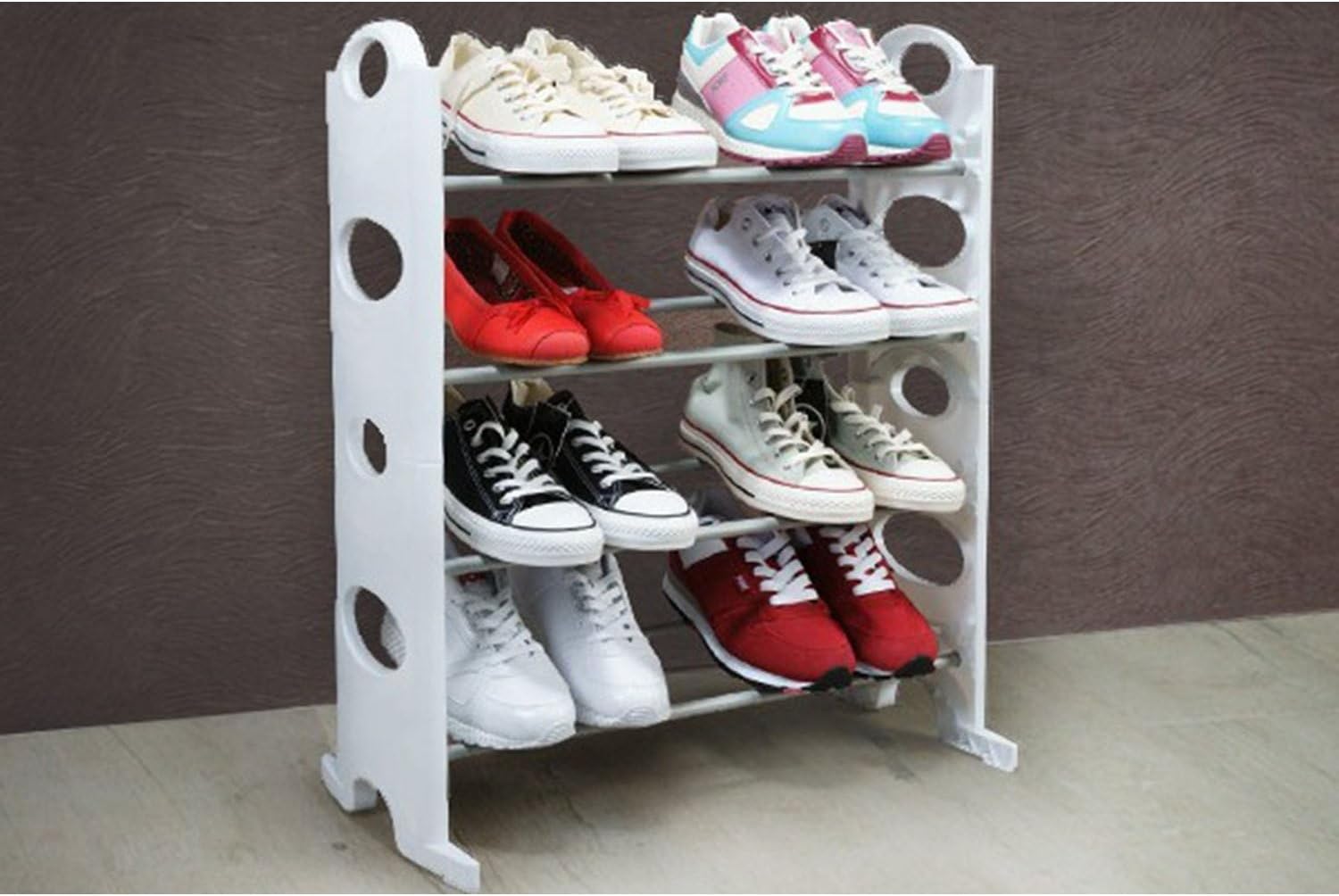 4 Tier White Free Standing Shoe Rack Stand Storage Organiser Shelf