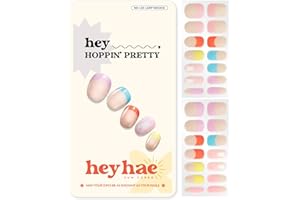 Heyhae Semi Cured Gel Nail Strips | No LED Lamp Needed | Spring, Marble, Pink | Easy Apply & Remove, Salon Quality | Includes 1 Prep Pads, Nail File & Wooden Stick - Hey, Hoppin’ Pretty