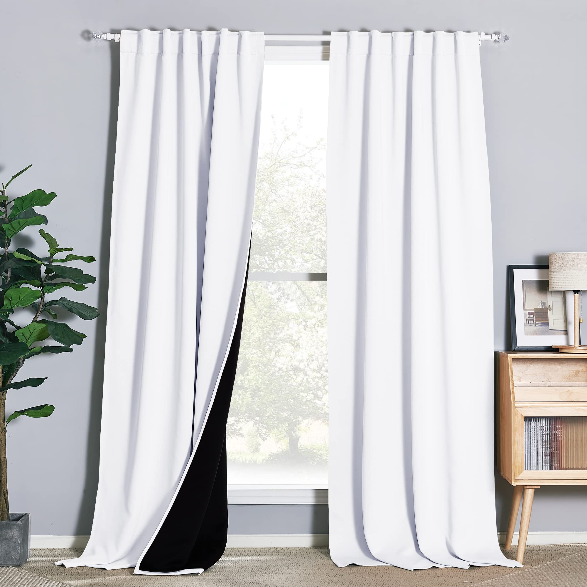 Photo 1 of NICETOWN Full Shading Curtains for Windows, Super Heavy-Duty Black Lined Blackout Drapes with Rod Pocket & Back Tab for Bedroom, Privacy Assured Window Treatment (White, Pack of 2, 52" W x 108" L)