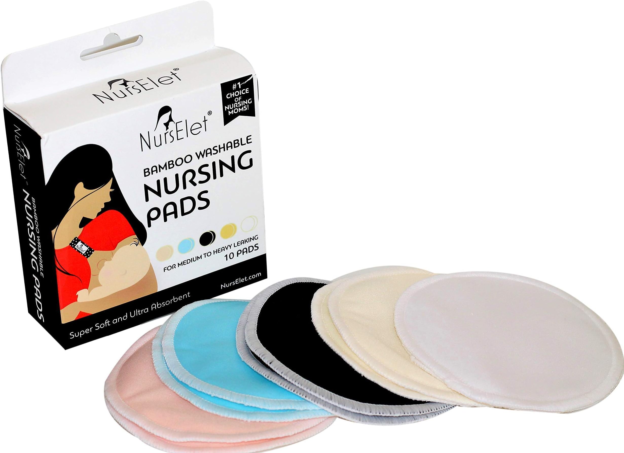 NursElet Washable and Reusable Eco-Friendly Bamboo Soft and Super Absorbent Multi-Color Breastfeeding Pads Set
