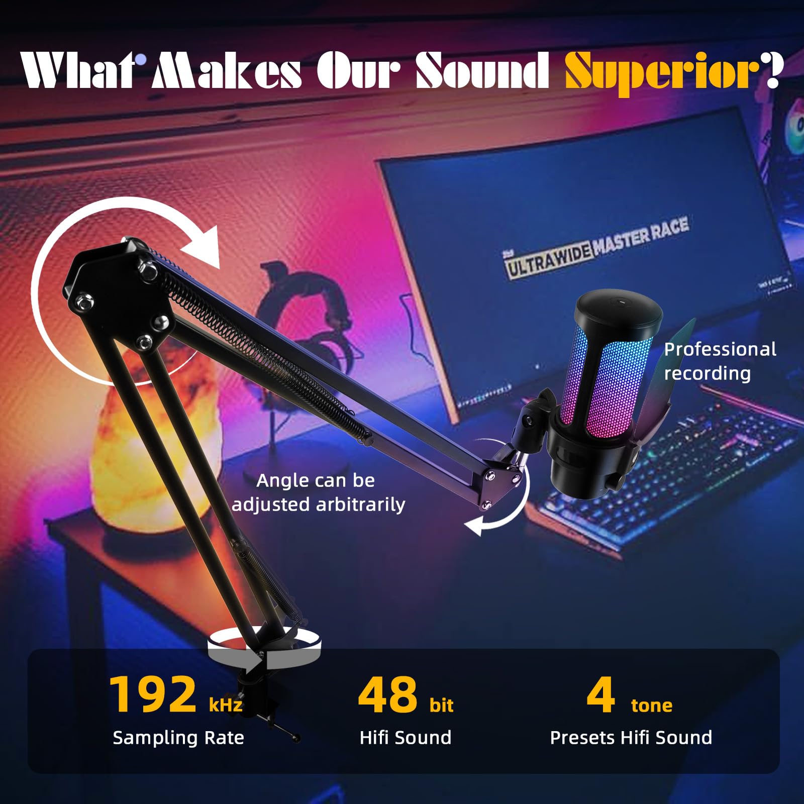 V VCOM Gaming Mikrofon mit Arm, USB Microphone Kit mit RGB Modi, Mute 5