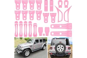E-COWLBOY 26PCS Full Set Exterior Decoration Trim Kit for Jeep Wrangler JL JLU 2018-2023 Door Hinge Handle Engine Hood Hinge Hood Latch Wheel Eyebrow Side Air Outlet Rear Tailgate Window Hinge Cover (Pink)