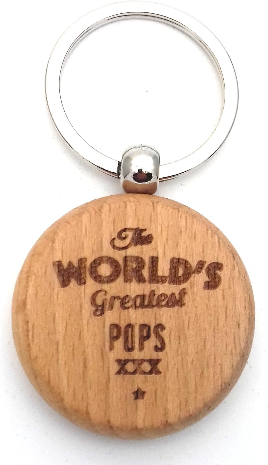 Chris Bag Of Goodies Wooden Keyring Key Ring The Worlds World's Greatest Pops, 4cm x 0.5cm x 4cm
