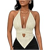 SOLY HUX Women's Deep V Neck Cut Out Halter Top Tie Backless Asymmetrical Hem Summer Tops