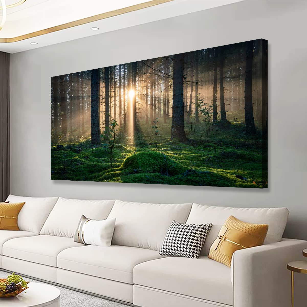 Photo 1 of Sunrise Landscape Canvas Wall Art - 28x57 Inches - Tree and Forest Picture Artwork for Living Room and Bedroom Wall Decoration - Nature Painting Prints for a Serene Atmosphere