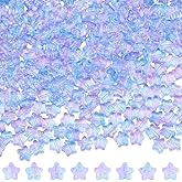 PONABEADIY 1 Box 300PCS Star Glass Beads with Glitter Powders Blue Purple Crystal Clear Spray Painted Transparent Spacer Loose Pony Bead Charm for Jewelry Making Bracelets Earrings DIY Craft Supply