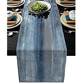 Blue Grey Table Runners Modern Art Farmhouse Linen Table Runners Dresser Scarves Retro Rustic Style for Party Kitchen Dining Table Coffee Holiday Party Decor (Blue Grey, 13"x 71")