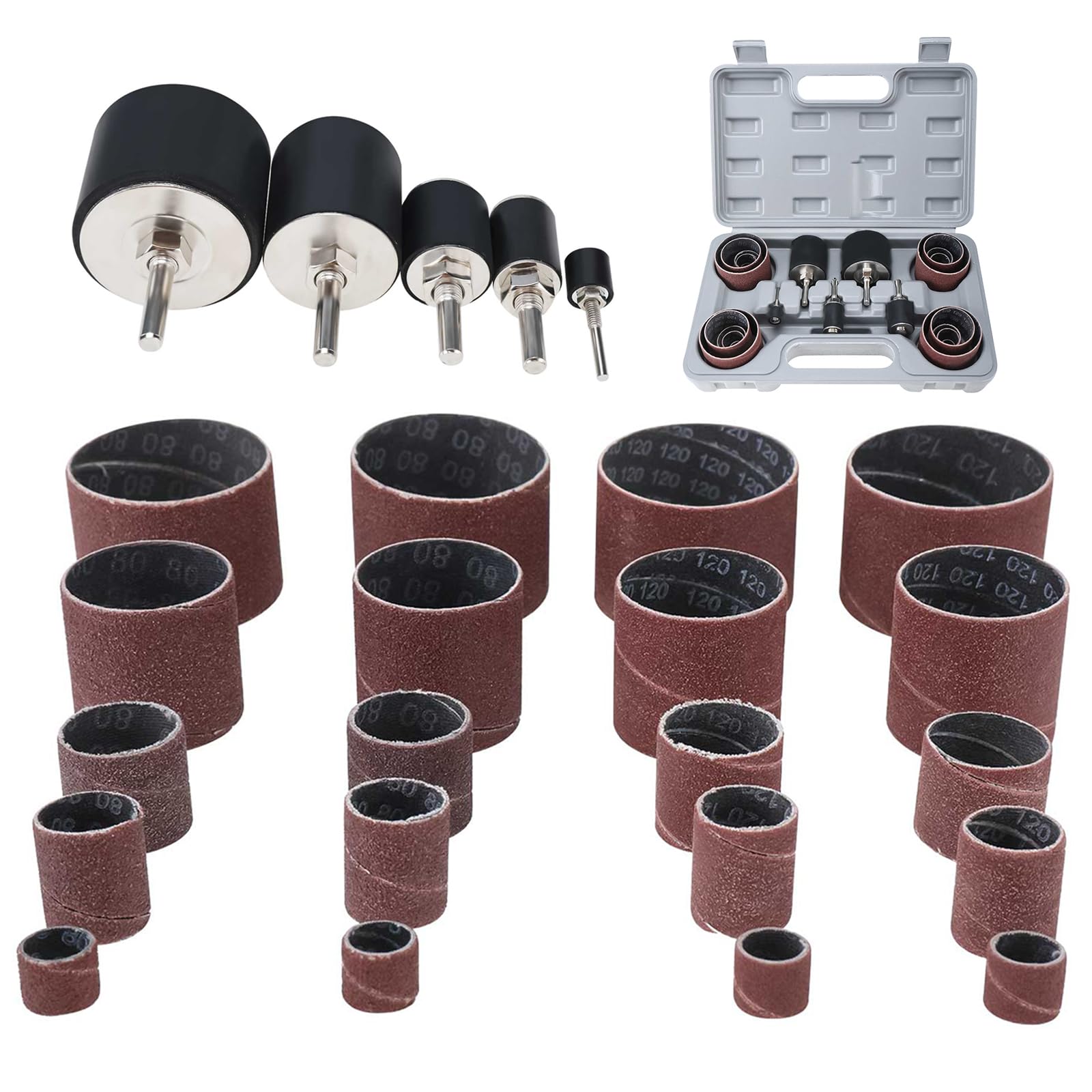 BOOMSTART 25pcs Sanding Drum for Drill, Drum Sander Kit with Rubber Sleeves, Drill Sanding Drum Set, Sanding Drill Bit for Woodworking Drill Press