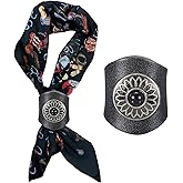 PATIKIL Western Bandana Scarf Ring, Men Square Handmade Leather Sunflower Gem Scarf Slide Ring for Men Scarves