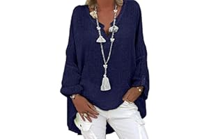 GIERIDUC Womens Linen Tops Long Sleeve Summer Blouse Solid Button Up Henley Shirts Tunic Bohemain Causal Ladies Outfits 2024