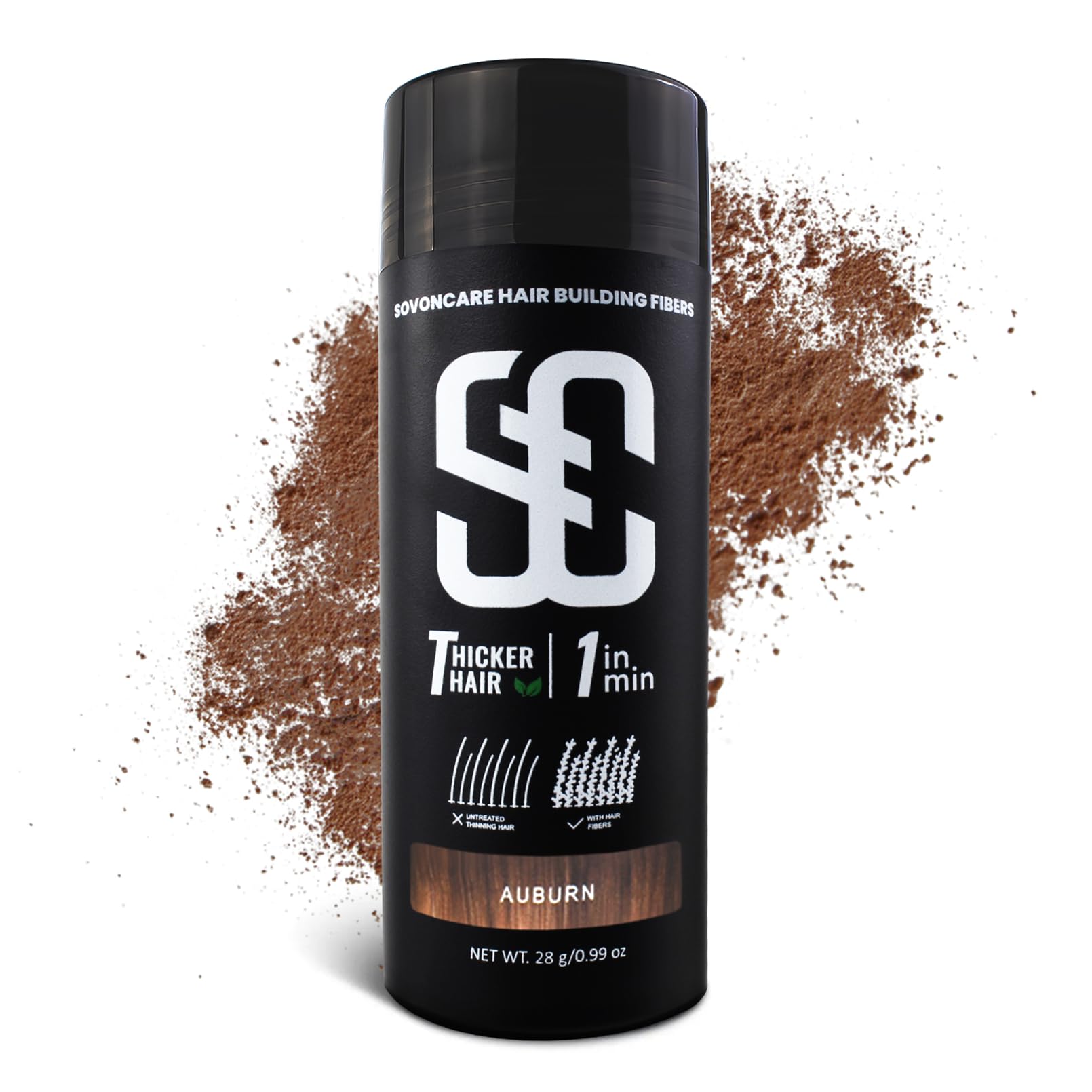 SOVONCARE Hair Fibers for Men, Hair Fibres Auburn Hair Powder for Thinning Hair Thickener, Best Hair Thickening Products Hair Loss Concealer For Men & Women 28g（Auburn）