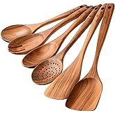 AMERIZONE 6-Piece Acacia Wood Cooking Utensil Set – Nonstick Safe Wooden Spoons & Spatulas for Kitchen | Heat Resistant, Eco-Friendly, Durable, Dishwasher Safe