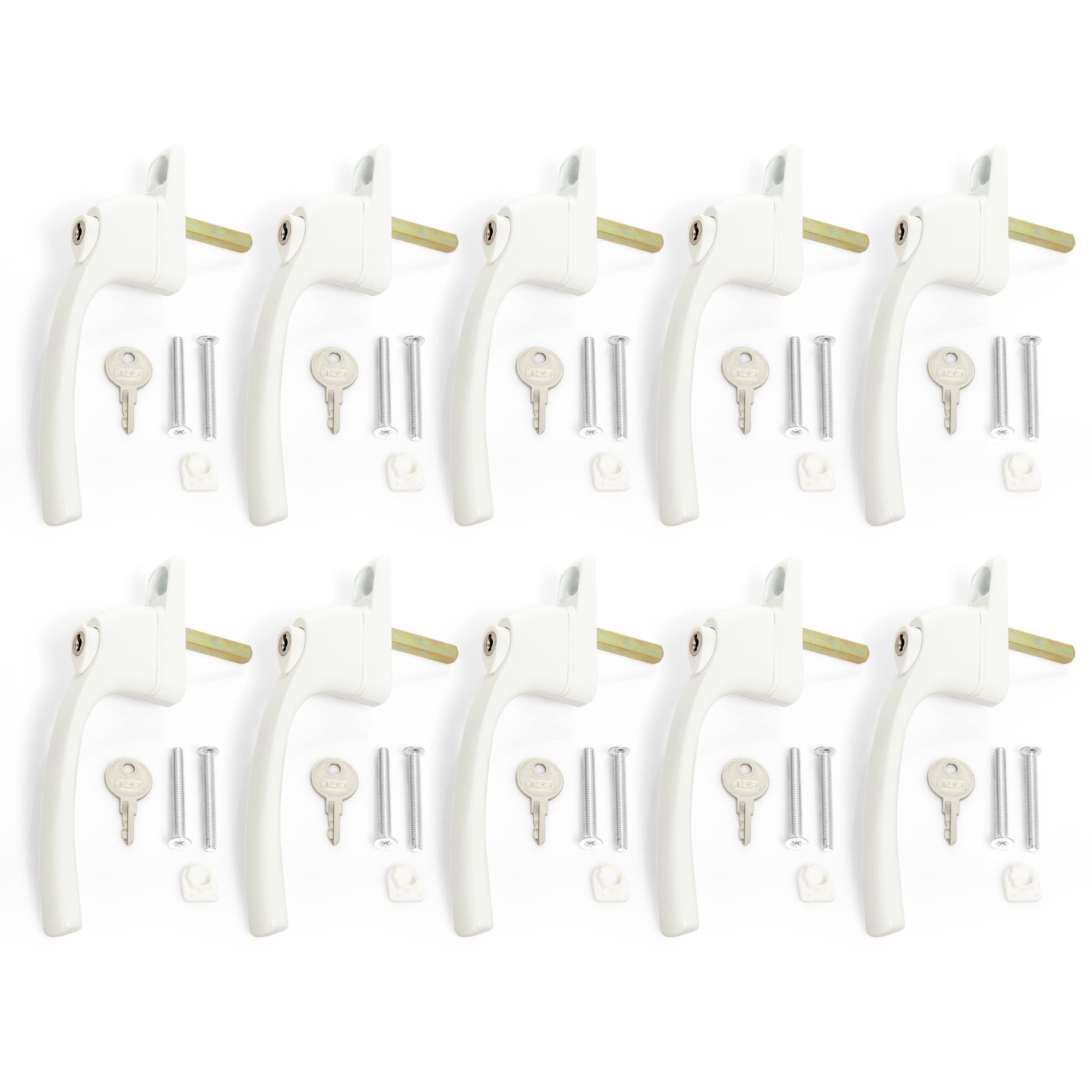 UPVC Window Handle in White, 10 Pieces, Locking Universal Inline Espag Double Glazing Window Handles, 40mm Spindle, Window Handles for UPVC Windows