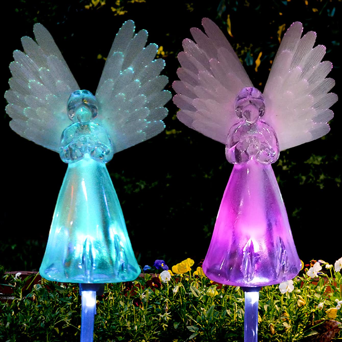 Photo 1 of ***ONLY ONE***Awinking 2 Packs Solar Angel Lights Outdoor, Color Changing Landscape Path Lights, Waterproof Cemetery Decorations for Grave, Memorial Garden, Backyard, Lawn, Pathway