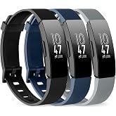 Pack 3 Silicone Bands for Fitbit Inspire HR &amp; Fitbit Inspire 2 &amp;Fitbit Inspire &amp; Ace 2 Replacement Wristbands for Women Men Small Large (Black+Navy Blue+Gray, Small: for 5.5"-7.9" wrists)