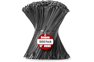 Armpow 12 Inch Zip Ties Black 1000 PCS, 60 Lbs- Heavy Duty Tensile Strength, Nylon PA66 UV Resistant Cable Ties for Indoor an