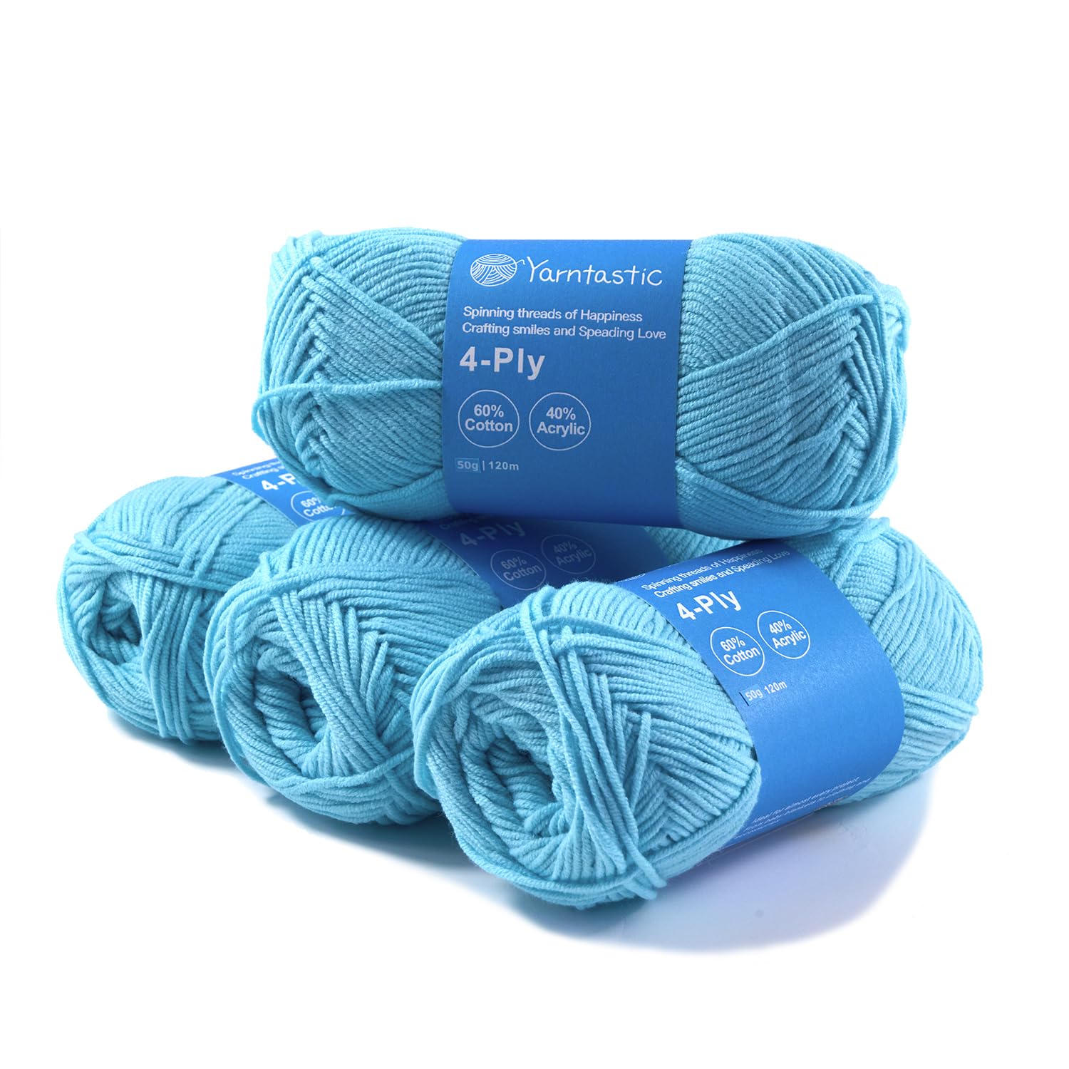 Yarntastic 50g x 4 Balls in a Pack, 4 Ply Yarn, 16 Wraps per inch (About 2.5cm), 60% Cotton 40% Acrylic Blended, 43 Colour Choices; for Knitting, Crochet, Amigurumi, Baby Blanket, Clothing and Others