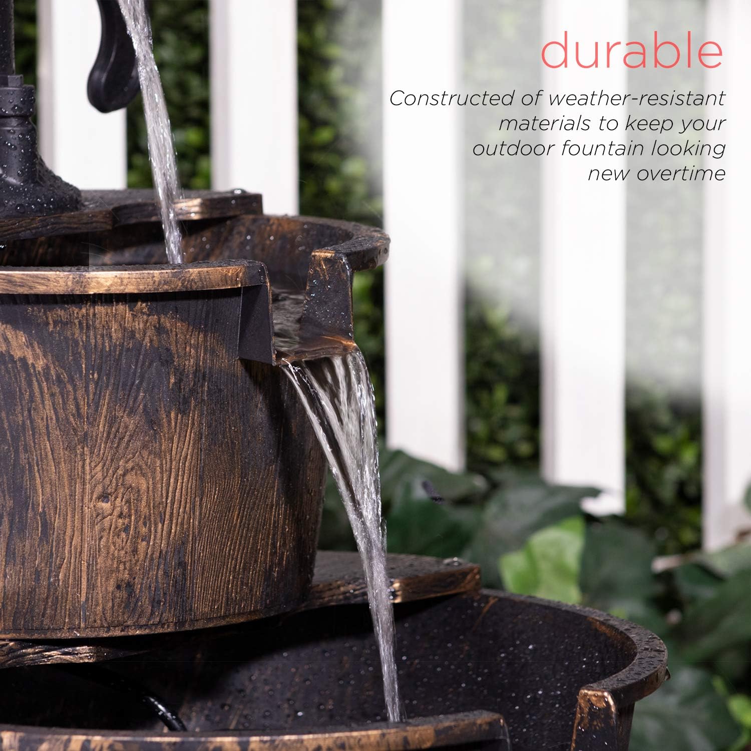Alpine Corporation TIZ194BZ Alpine 2-Tier Rustic Pump Barrel Waterfall for Garden, Patio, Deck, Porch-Yard Art Decor Outdoor Water Fountain, Gray : Indoor Fountains : Garden & Outdoor